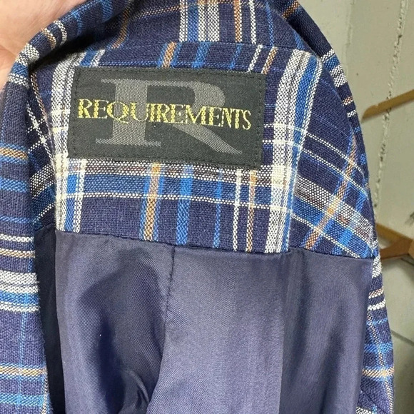 Vintage Requirements 16 blue plaid linen blend blazer with shoulder pads - Picture 6 of 6